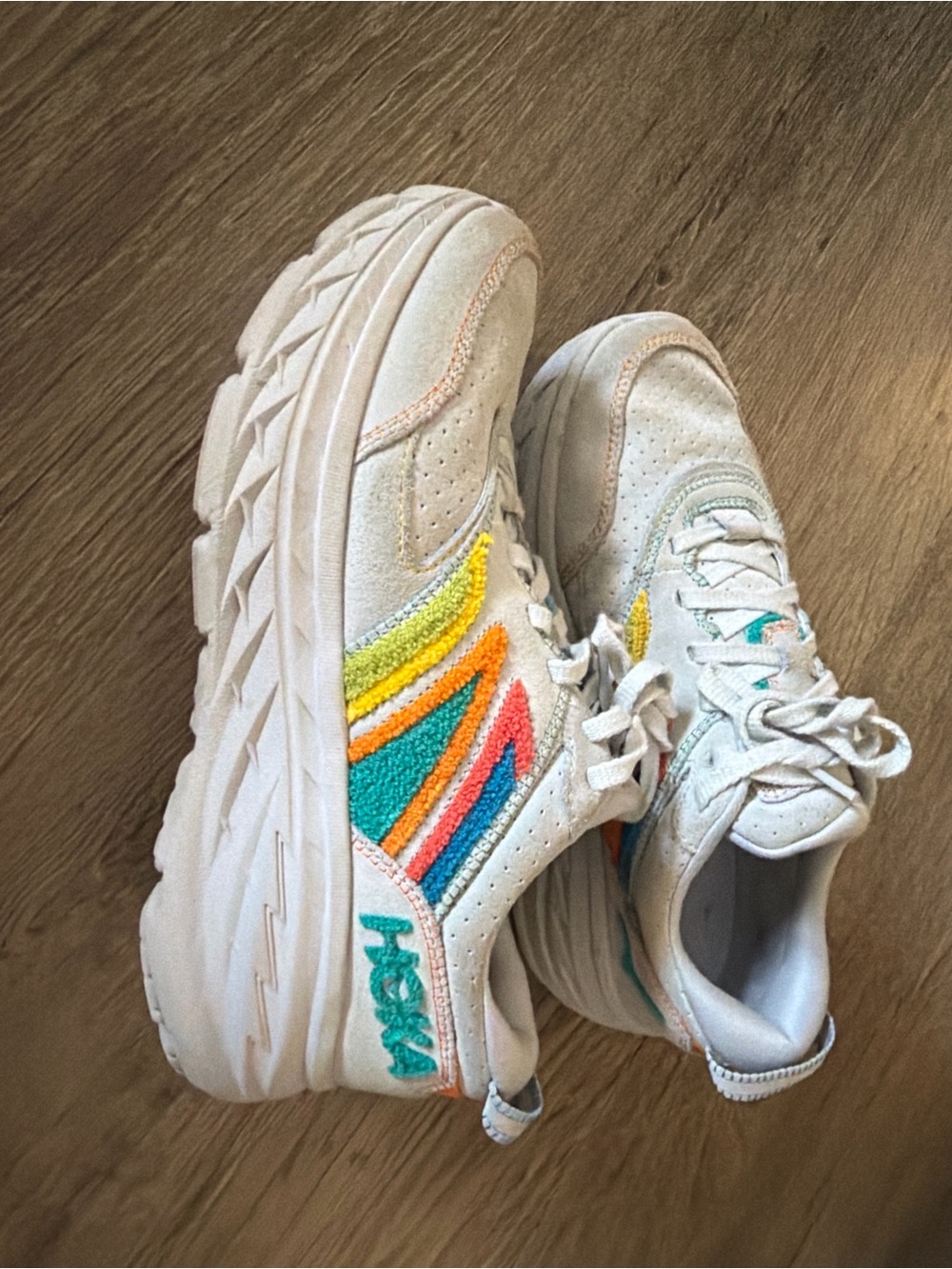 Hoka One One W/size 10 & 9/M Sneakers with Teal, Yellow, Orange & Pink Accents